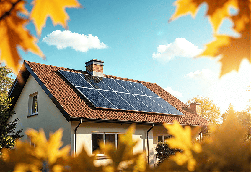 Casa privata con piccolo impianto fotovoltaico installato sul tetto